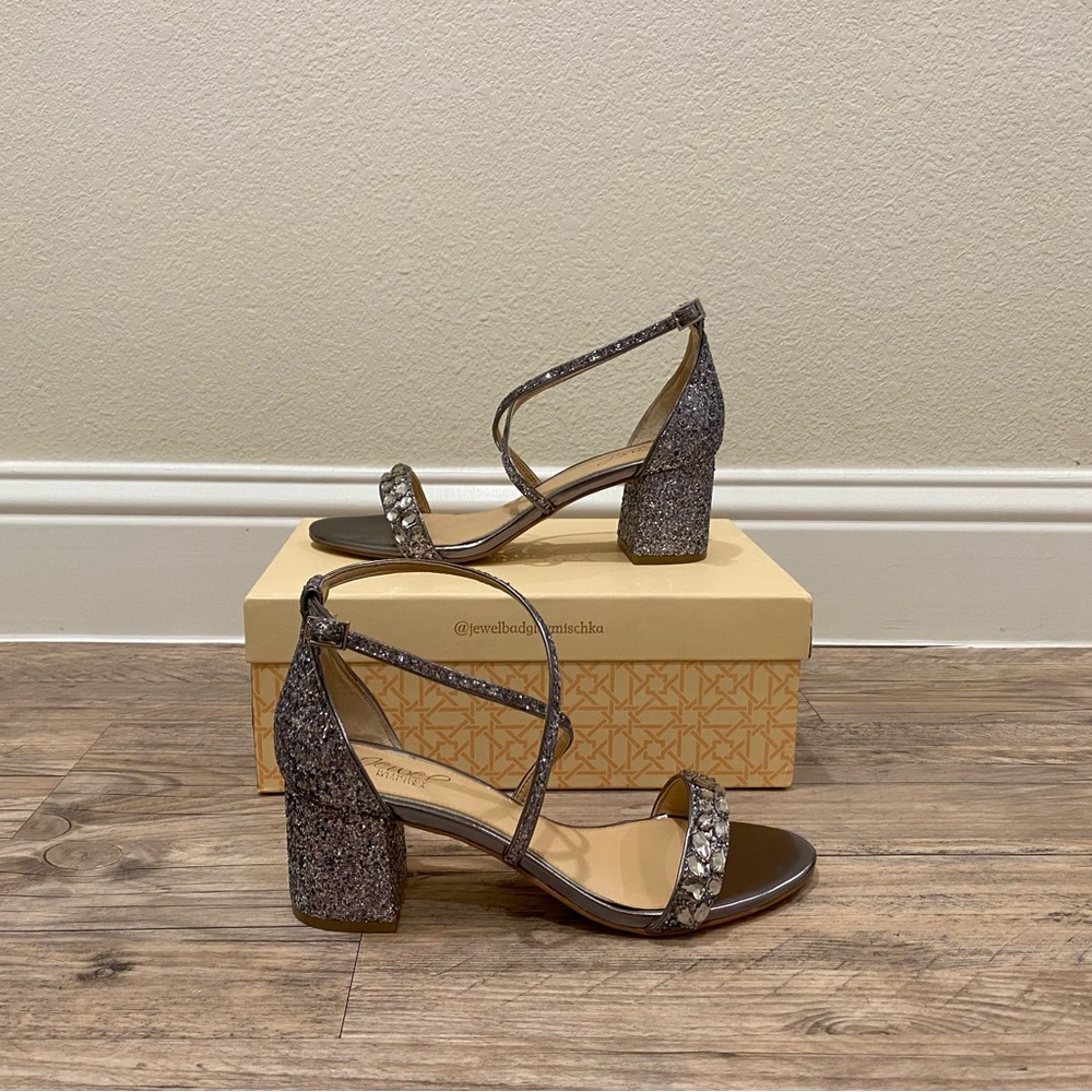 Jewel Badgley Mischka Claudia Glitter Block Heel